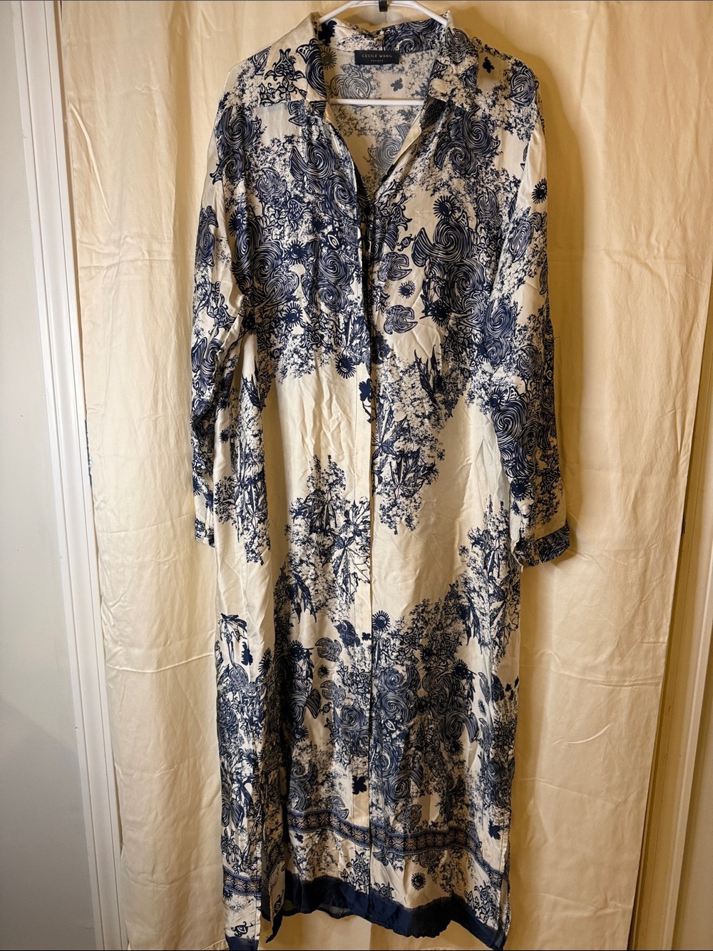 Cécile Wang Navy & Cream Floral Print Maxi Dress